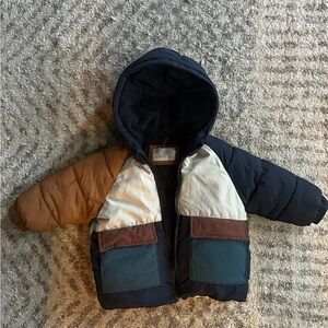 ZARA colourblock Hooded Puffer Jacket